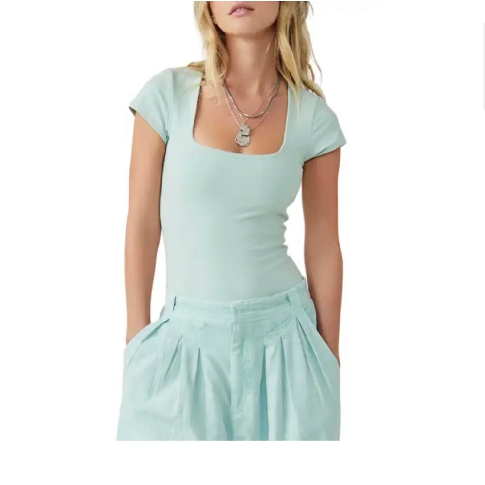 Free People square eyes bodysuit color reflection Mint Green Women's Top
